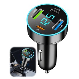 KFZ-Ladegerät, USB, schnell, 53 W, mit 4 Anschlüssen (PD & QC 3.0), Universal-Zigarettenanzünder-Adapter für Autos/SUV/LKW, kompaktes Ladegerät mit LED-Anzeige der Spannung, 12 V/24 V