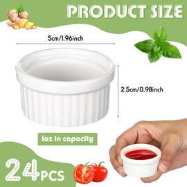 Amyhill 24 Pcs 1 oz Mini Ramekins Small Porcelain Tiny Dipping Sauce Cups Dessert Cups Exactly Designed for Souffle Dish Salsa and Jams