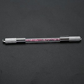 BeautyU&Me 1pc Double Crystal Acrylic Manual Tattoo Pen Permanent Microblading Eyebrow Tools (pink)