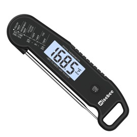Wisebee Instant Read Meat Thermometer Digital, Waterproof Food Thermometer with 180°Auto-Rotate Backlit Display | Anti-Slip Handle | Magnetic Back | Hold Function for Cooking/Baking/Liquids, Black