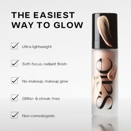 Iluminador ligero Glowy Super Gel y base de maquillaje para una piel radiante, enriquecido con vitamina C y aceite de escualano hidratante, tamaño de 