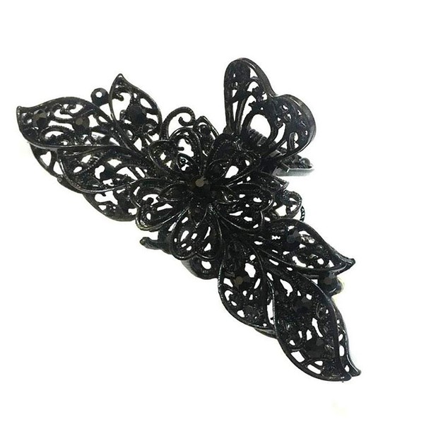 Vintage Retro Flower Rhinestone Alloy Large Hair Clip for Thick Hair for Girls and Women