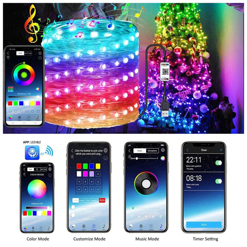 String Lights USB Powered Changing Twinkle 66 FT 200 LED