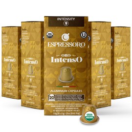 ESPRESSORO 100 USDA Organic Espresso Pods - INTENSO Aluminum Capsule Compatible with Nespresso Original Lines Machines. Intensity 9 Premium Italian Expresso Coffee Capsules