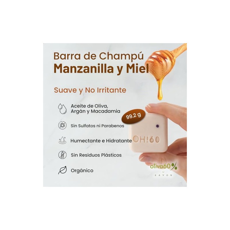 Shampoo en barra de Oliva. Oliva60, Cabello seco, Sin sulfatos,