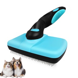 Qianruida Self Cleaning Slicker Brush for Grooming Long-haired or Short-haired Cats and Dogs Pet Brush for Shedding for Removing Undercoat and Tangled Hairs, Light Blue
