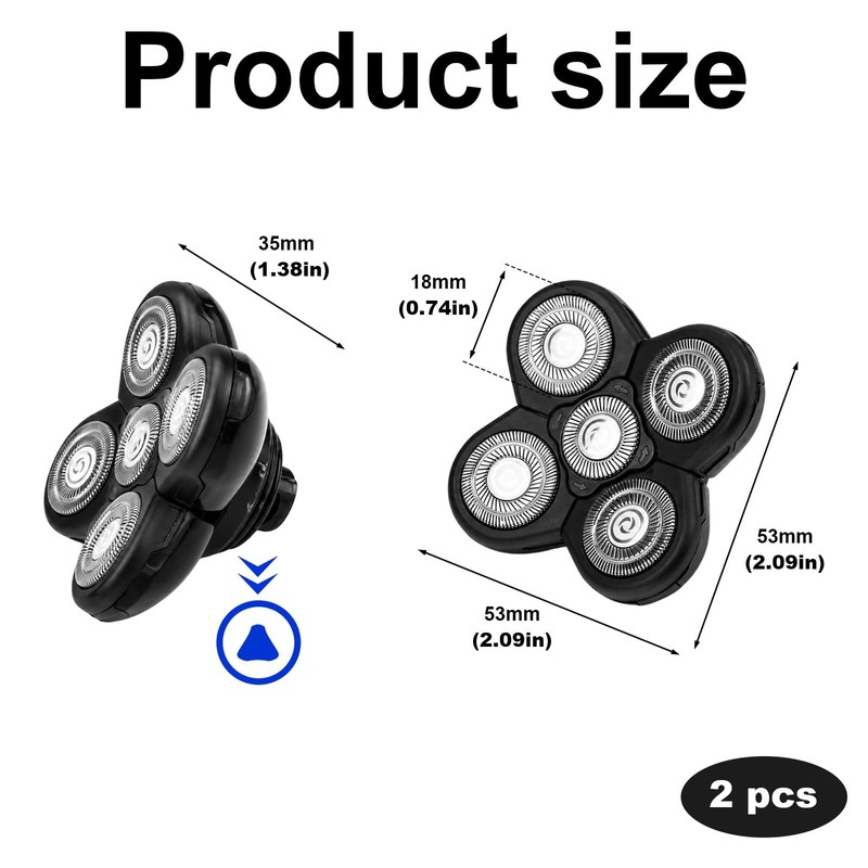 5-Head Electric Shaver Replacement Blades, 2-Pack 5D Floating Razor Heads