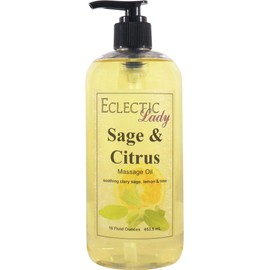Eclectic Lady Sage And Citrus Massage Oil, 16 oz, With Sweet Almond Oil and Jojoba Oil, Preservative Free, Perfect for Aromatherapy and Relaxation