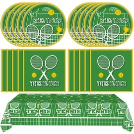 41PCS Tennis Party Supplies Tennis Ball Themed Sports Birthday Party Disposable Tableware Include Tennis Paper Plates Napkins Tablecloths for Men Women Kids Birthday Party