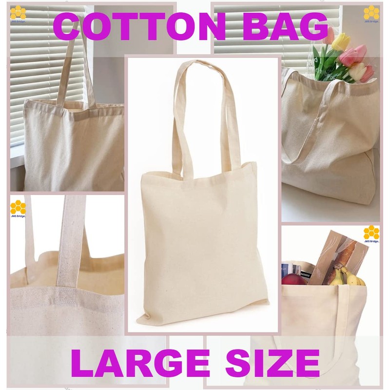 JMS Bridge Pack of 1/3/5/10/25/50/100 Plain Natural Cotton Shopping Tote