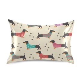 Dalzium Satin Pillowcase for Hair and Skin, Dachshunds Dog Silk Pillow Case Soft and Cozy Body Pillow Covers Standard Size with Envelope Closure