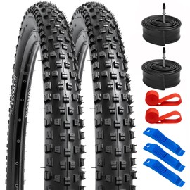 YUNSCM 2-PCS 27.5" Bike Tires 27.5x2.10/54-584 60TPI Nylon Antipuncture Protection and 27.5" Bike Tubes Presta Valve with 2 Rim Strips Compatible with 27.5x1.95-2.125 Bicycle Tires and Tubes (Y-564)