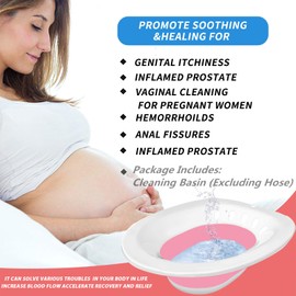 Pink Sitz Bath Kit for Hemorrhoids & Postpartum Care - Collapsible, Wide Seat, Deeper Bowl, Easy to Store