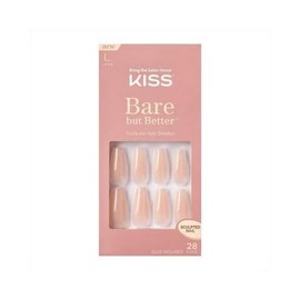 KISS Bare but Better Glue-On Nails Glossy Beige Nude Long Length Coffin Shape