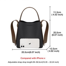 FOXLOVER Leather Bucket Tote Purse for Women Designer Tote Bag and Handbags Shoulder Bag with Pockets and Magnetic Snap (Black C)