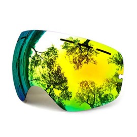 Juli OTG Ski Goggles - Snowmobile Snowboard Skate Goggles with Anti-Fog Spherical Double Professional Multicolor Detachable Lens for Men, Women - 100% UV Protection BrownRevoGold Only Lens(VLT 6.5%)