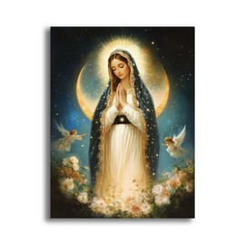 Yomiie 5D Blessed Virgin Mary Diamond Painting Kits for Adults, Paint with Diamonds Art God DIY Full Round Drill Kits, Embroidery Rhinestone Diamond Crystal Craft Canvas Home Wall Decor 30x40 cm