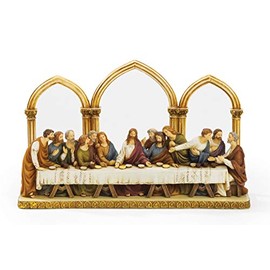 Roman – 12" Last Supper Decorative Statue with Arched Detail, Religious Home Accent for Tabletop or Shelf Display