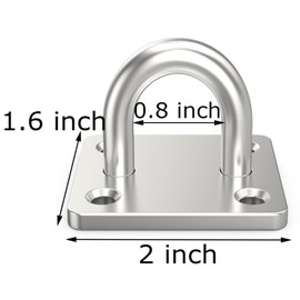 8 Pcs 2 x 1.6 Inch 304 Stainless Steel Ceiling Hooks Pad Eyes Plate Marine Hardware Hooks with Screws