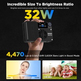 Amaran Amaran Ace 25c Pocket RGBWW LED Light, Boost Mode Up to 32W, Full-Color Mini Video Light (2,300-10,000K), 1,500 Lux@1m at 5,600K, 4500mAh Battery with PD Fast Charging for Mobile Creators (Charcoal)