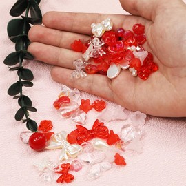 200g Red Mix Shape Set Acrylic Bow Butterfly Flower Heart Candy Beads Plastic Bead for Bracelet Necklace DIY Supplies (Red Mix)