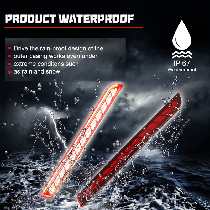KENRTIR Red LED Rear Bumper Reflector Light Brake Sequential Turn