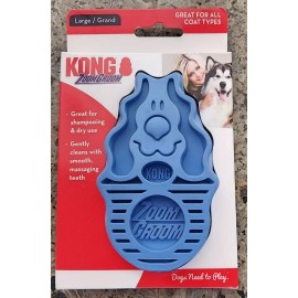 KONG ZoomGroom Multi Use Gentle Rubber Bath Grooming Massage Dog Brush L 4x3" Bl