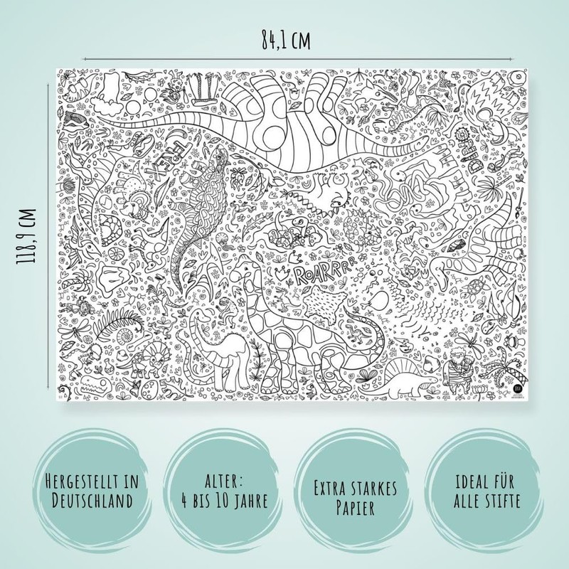 Dinosaur Colouring Tablecloth, Paper Tablecloth for Colouring Dino, Colouring Pages