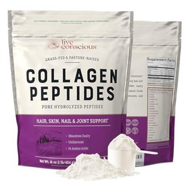 Live Conscious Péptidos de colágeno en polvo - Colágeno hidrolizado en polvo de origen natural - Suplementos de colágeno tipo I y III de vacas alimentadas con pasto para mujeres y hombres - 454 g