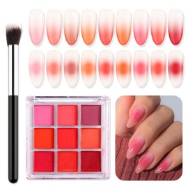 9 Colors Solid Neon Phosphor Ombre Nail Powder Set, Fluorescent Pigment Powder Glitter Pink Red Rubbing Dust with Nail Ombre Brush for Gradient Nail Art Manicure DIY Accessories…