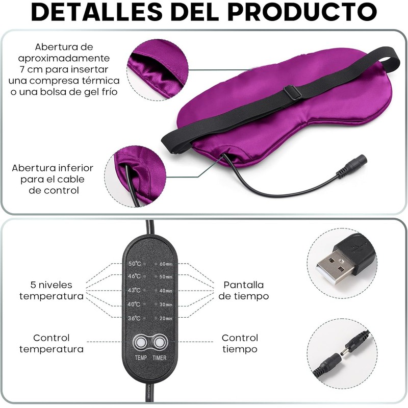 Antifaz Termico para Ojos USB con 5 Niveles de Temperatura,