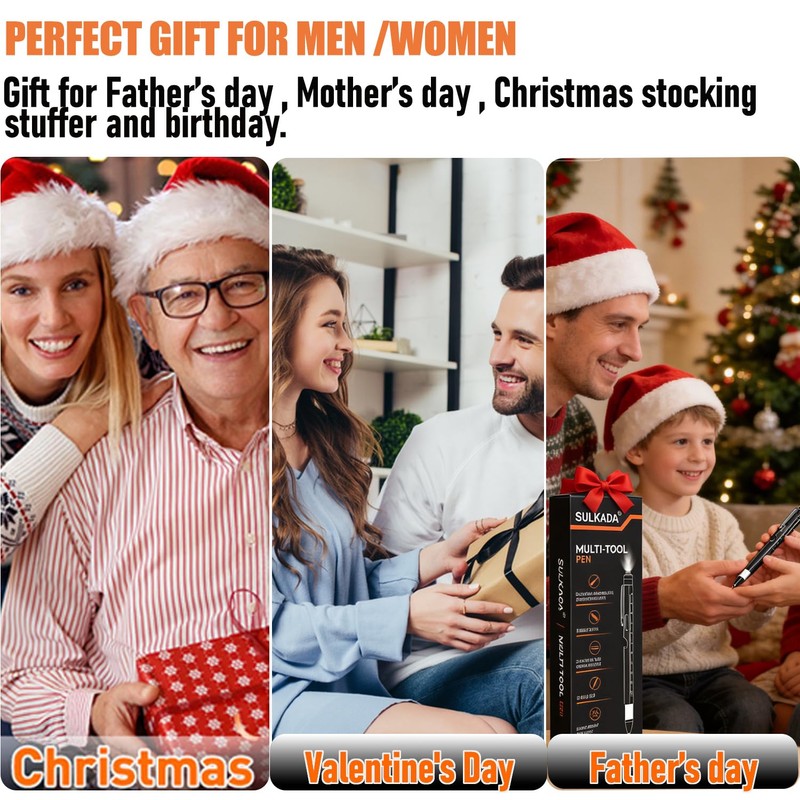 SULKADA 6-in-1 Multi-Tool Pen,Stocking stuffer gift for Men Women (LED