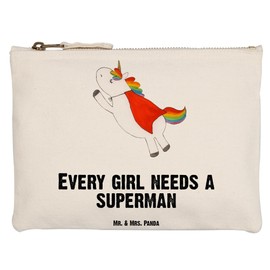 Mr. & Mrs. Panda L Unicorn Super Makeup Bag - Gift, Superhero, Case, Unicorn, Unicorn Decoration, Pencil Case, Unicorn, Hero, XXL, Cosmetic Bag, Pencil Case, Girls, White, Hand drawn