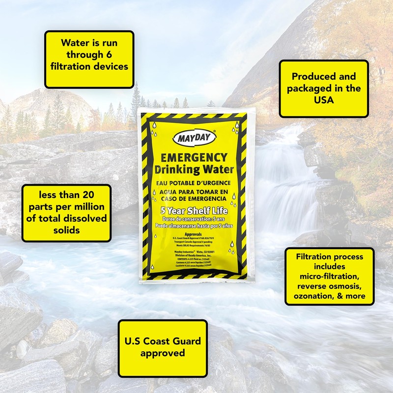 Mayday Pouch Water, Coast Guard Emergency Water, 5-Year Shelf LIfe,