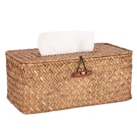 Tissue Box Cover Rectangular,Decorative Tissue Box Holder, Tissue Holder Made of Natural Seagrass for Bathroom Office Car Automotive Decoration-9.8 x 5.5 x 3.9 Inches
