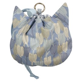 Portable Mini Drawstring Pouch & Wallet with 3D Cat Ears & Flower Pattern - Fits Earphones/Coins/Cards, Lanyard Included, red, Lily Pattern