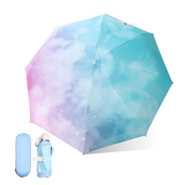 Vesaneae Taschenschirme Mit 8 Rippen, Mini Regenschirm mit Kapselbox, UV Faltender Regenschirm, Sonne UV Schutz Regenschirm, Kompakter Reise Regenschirm Winddicht Stark, Regenschirm für Damen (A)