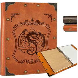 DUROTAN DND Journal D&D Notebook Embossed 400 Pages A5 Refillable Leather Notebook for Dungeons & Dragons Accessories D&D Gifts for DM's & Players Men & Women