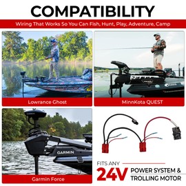 Connect-Ease RCE24VPRO 24V Trolling Motor Connection Kit with Onboard Charging | 6-Gauge Wire | Fits Any 24 Volt Trolling Motors Including MinnKota QUEST, Garmin Force, Lowrance Ghost | Made in USA