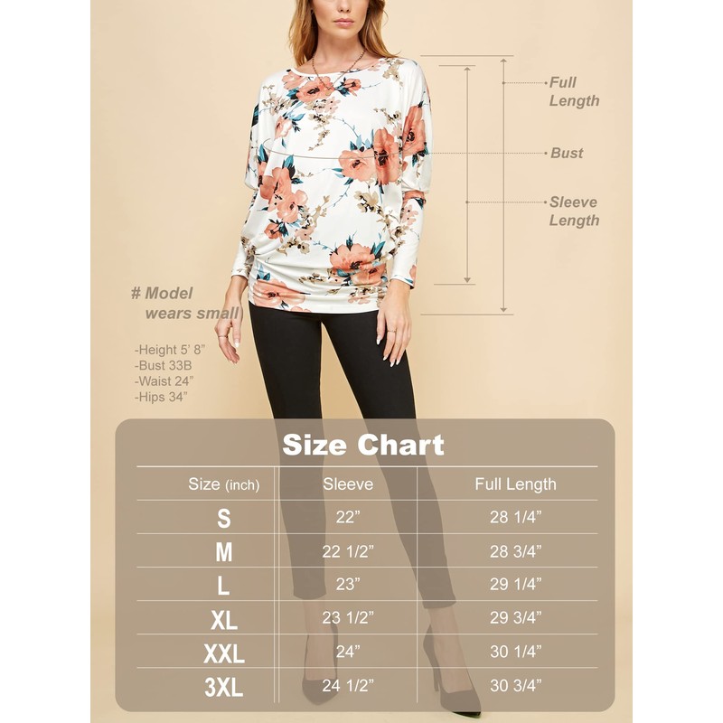 LL WT826 Women's Casual Flowy Draped Long Sleeve Batwing Dolman