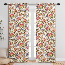 NAEMBCU Blackout Curtains 84 Inchs Length 2 Panels, (85% Light Blocking, Thermal Insulated, Room Darkening), Vintage Floral Print Drapes for Bedroom Living Room Farmhouse Decor, Pink and Blue