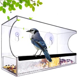 JACKIE889 Comedero Acrílico para Pájaros de Exterior, 30x10x13cm Comedero para Pájaros Apto para Interior, Ventana, Jardín