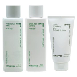 Innisfree Green Tea for Men 2 types (skin + lotion) + Olive Vitamin E Real Cleansing Foam / 이니스프리 그린티 포맨 2종구성(스킨+로션)+올리브 비타민 E 리얼 클렌징 폼