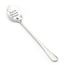 Funny Engraved Stainless Steel Spoon - Drink Tea Read Books Be Happy - Novelty Gift for Book Lovers Tea Lovers - 7.5 Inches Long