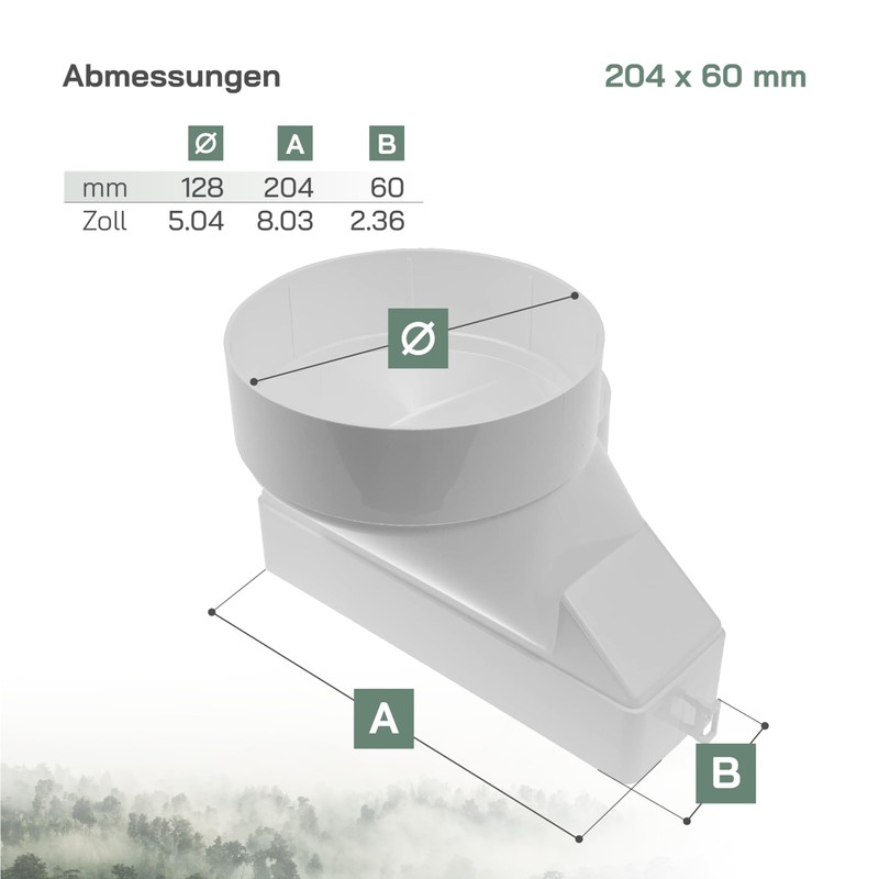Vent Systems 204 x 60mm Rectangular Flat to Ø125mm Round