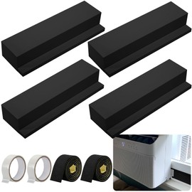 moonoom 4 Pack Air Conditioner Foam Block, Window AC Side Foam Block Kit with Foam Strip and Tape, Insulated Foam Panel for U-Shaped AC Units Prevent Air Leakage Summer Winter (Black)