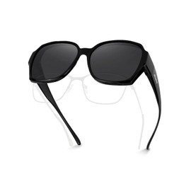 Meeloog Polarized Fit Over Glasses Sunglasses for Women Men, Square Oversized Lightweight Shades for Driving Riding MST2106, P1 Black Frame/Grey Lens, Large