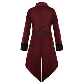 Apocrypha Mens Medieval Steampunk Tailcoat Victorian Gothic Jacket Frock Coat (Red, X-Large)