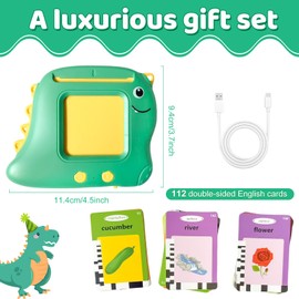 Dinosaur Talking Flash Cards for Toddlers Ages 1-5, 224 English Words Learning Toy with Real Voice Pronunciation, Interactive Educational Speaking Flashcard Device Gift for Boys and Girls, Preschool