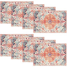Kerton Stork Boho Table Placemats Set of 8, Orange Place Mats for Dining Tables - Modern Washable Linen Fabric Wipeable Heat Resistant Waterproof Rectangle Kitchen Placemat 12x18 Inches, Orange